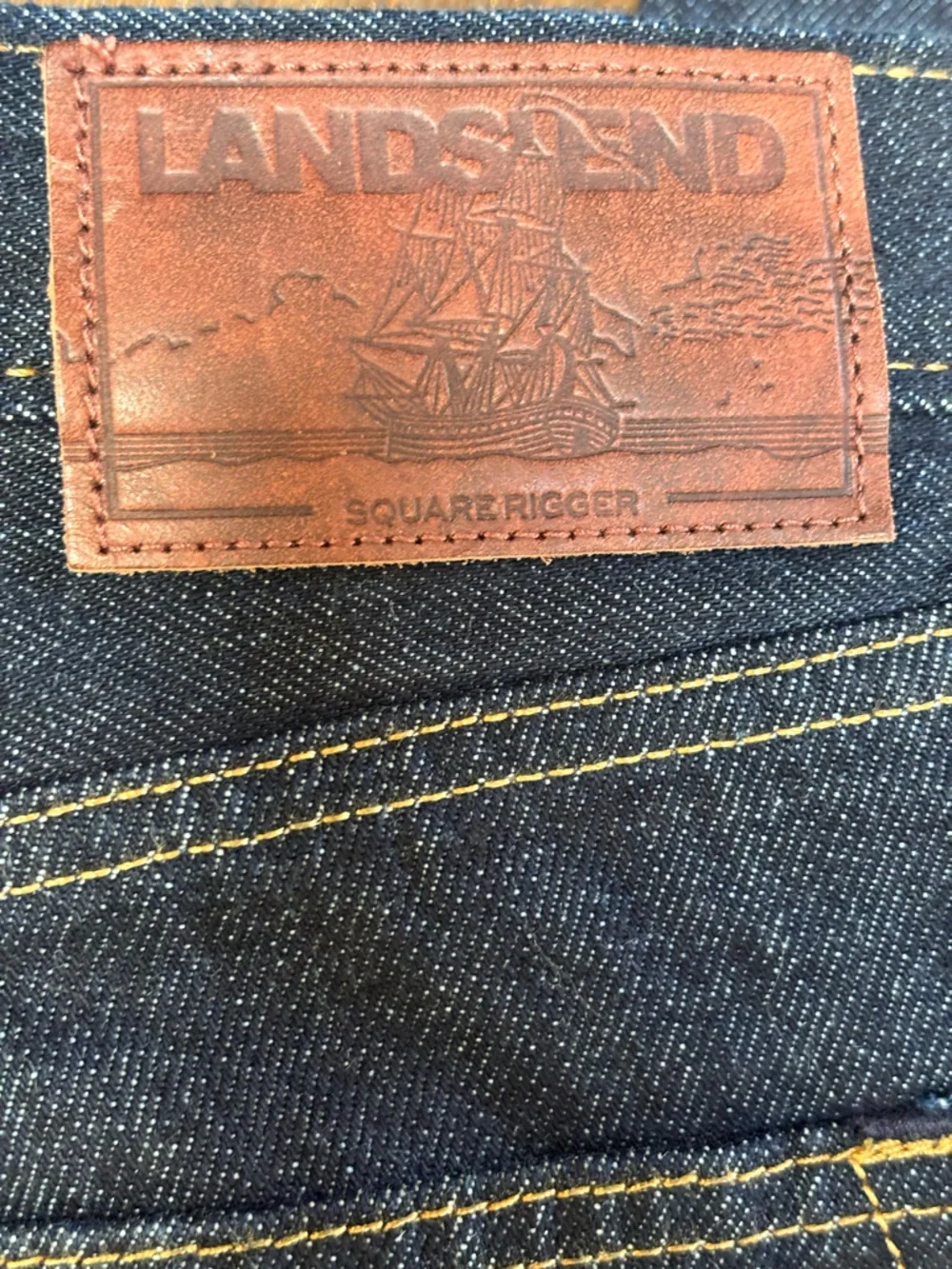 LANDS END SQUARE RIGGER STRAIGHT LEG CLASSIC DARK BLUE DENIM JEANS SIZE 33X29